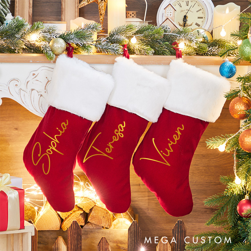 Personalized Family Christmas Stockings with Name Red Plush Christmas Stocking Christmas Stockings Christmas Gift 