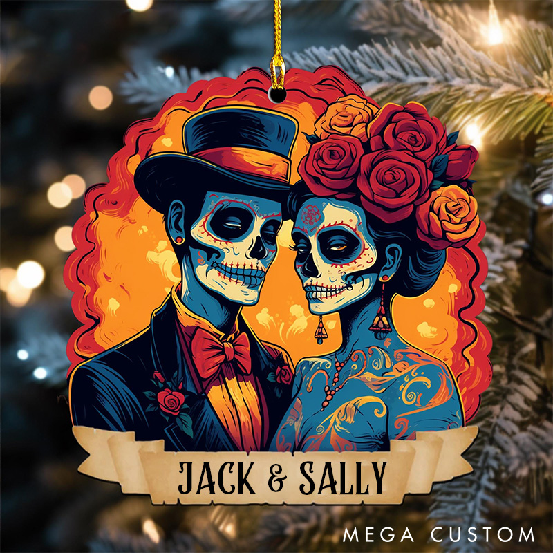 Personalized Day of the Dead Ornament Vibrant Skeleton Couple Halloween Ornament Husband Wife Boyfriend Girlfriend Halloween Ornament for Him Her