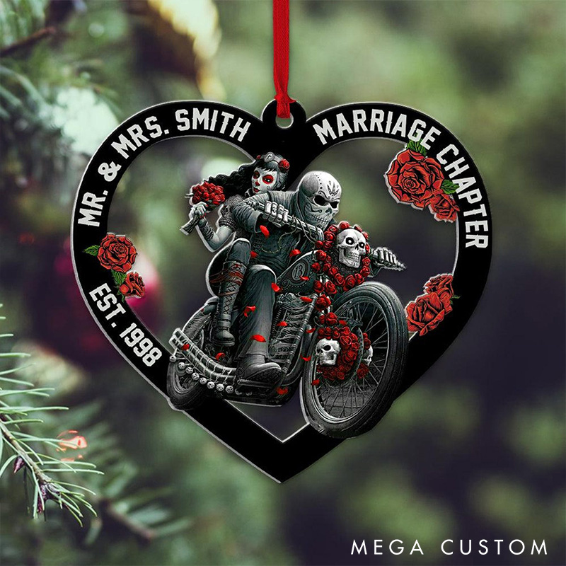 Personalized Mr. and Mrs. Marriage Chapter Ornament Gothic Skeleton Couple Ornament Halloween Anniversary Ornament for Couple