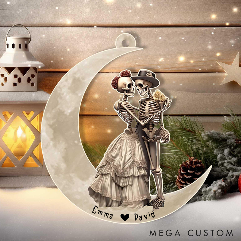 Personalized Skeleton Couple Ornament Love Under The Moon Halloween Ornament Gothic Skeleton Couple Ornament