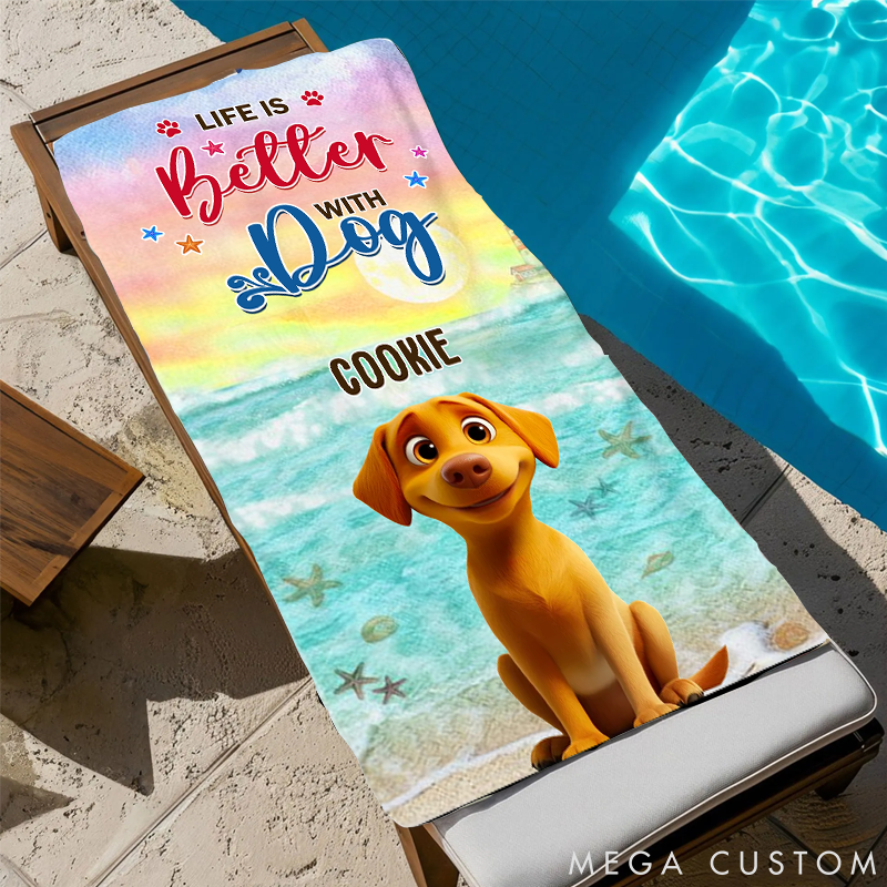 Personalized Dog Lover Life is Better with Dogs Beach Towel