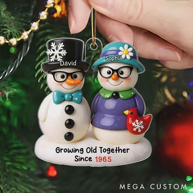 Personalized Growing Old Together Ornament Christmas Snowman Couple Ornament Acrylic Couple Acrylic Flat Christmas Ornament