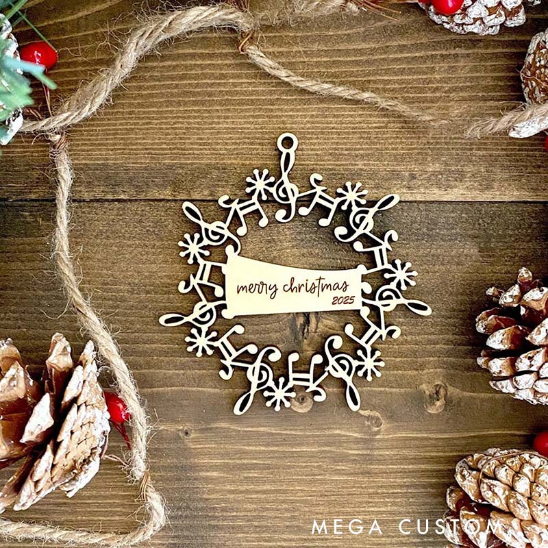Personalized Wooden Musical Wreath Christmas Ornament Musician Gift Music Ornament Music Note Ornament Treble Clef Ornament Music Teacher Gift