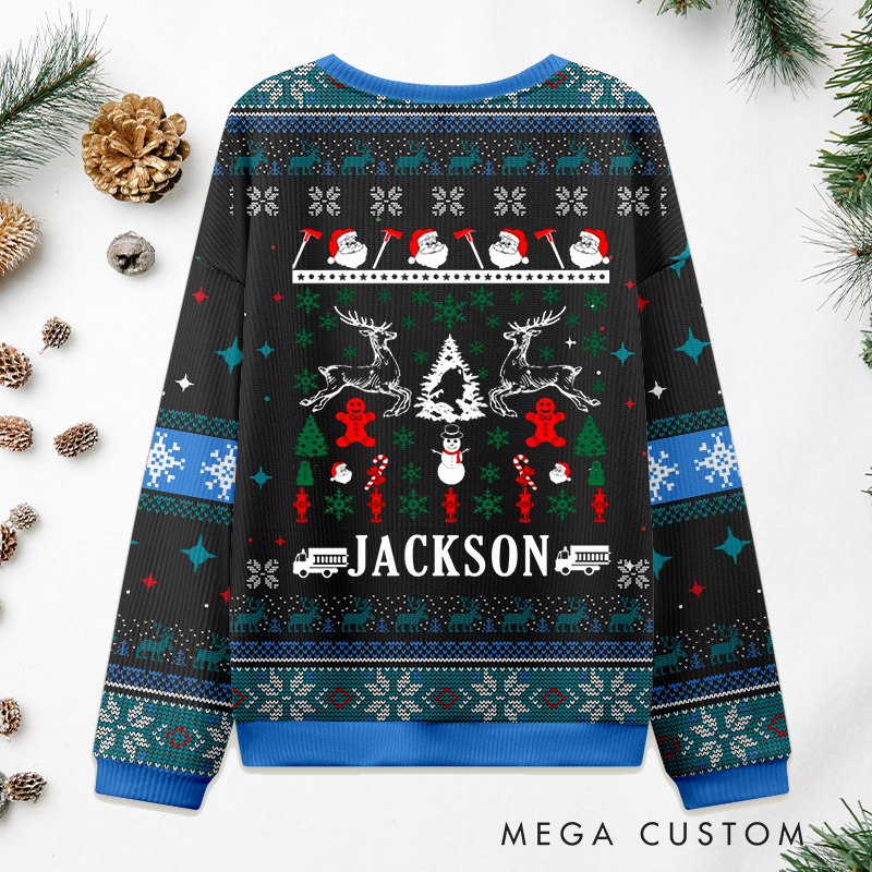 Personalized Firefighter Christmas Sweater Santa Reindeer Snowman Sweatshirt Gift for Firefighters