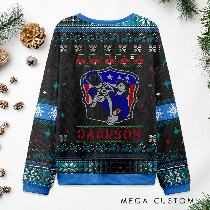 Personalized Firefighter Christmas Sweater Firefighter Holding Hose Design Sweatshirt Gift for Firefighters