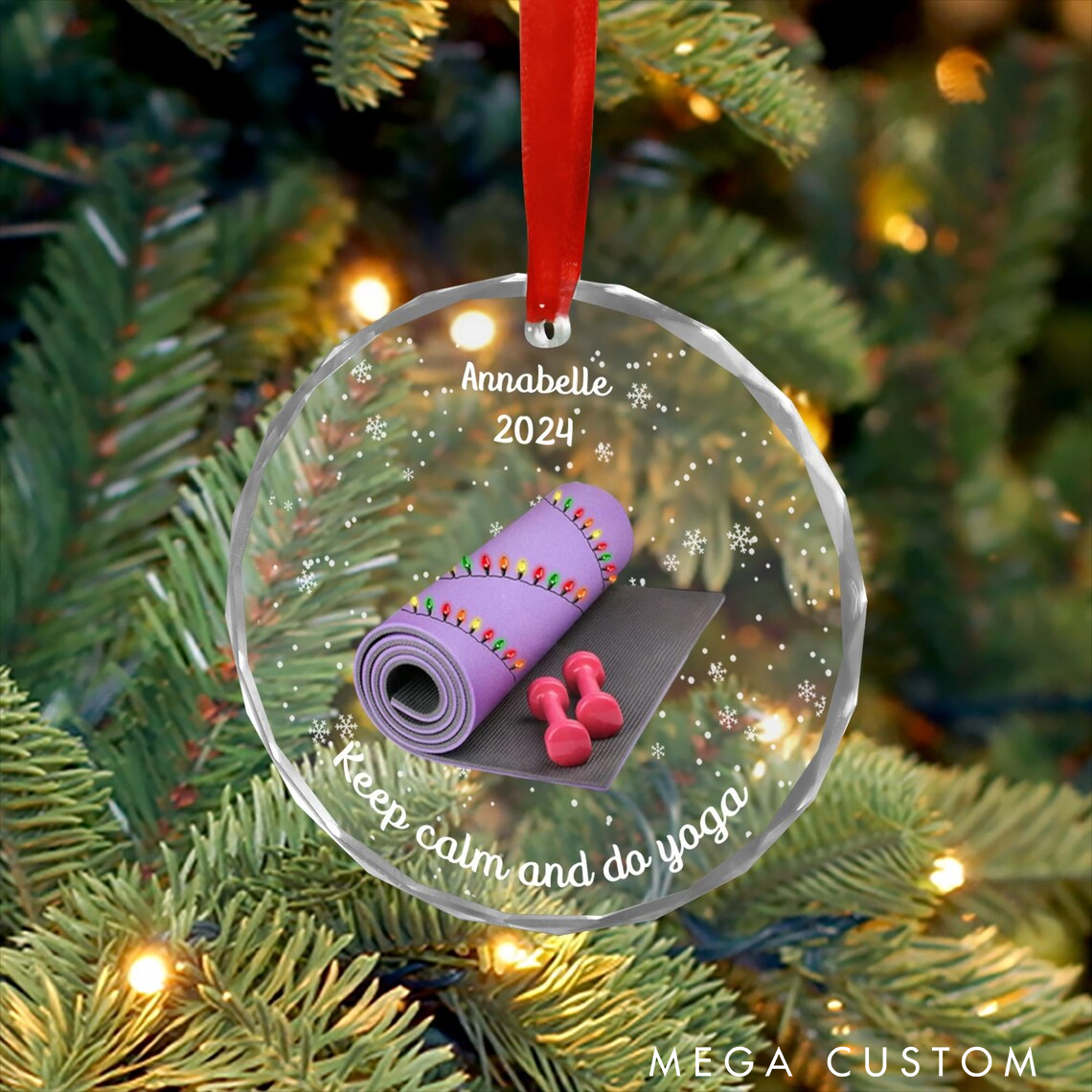 Personalized Yoga Christmas Ornament with Yoga Mat and Dumbbells Design Perfect for Yoga Lover and Holiday Decor