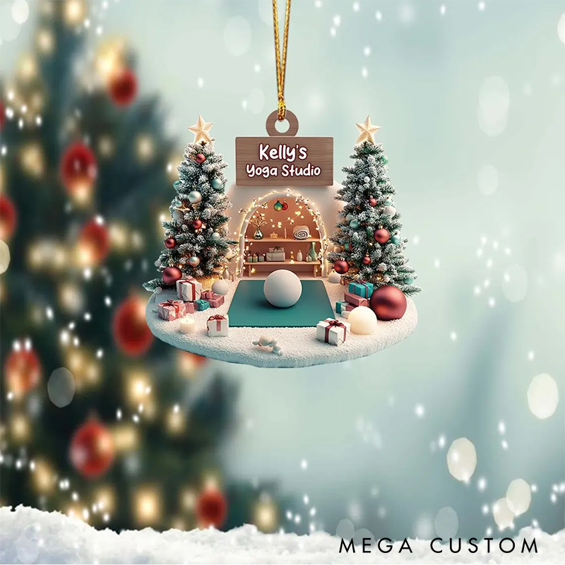 Personalized Yoga Studio Ornament Festive Mini Yoga Scene Yoga Room Ornament Perfect Christmas Decor for Yoga Lover