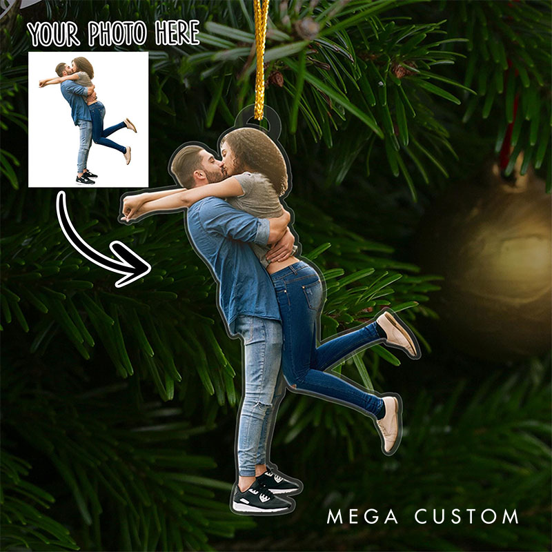 Personalized Couple Acrylic Christmas Ornament with Couple Photo Newlywed Cut Out Xmas Ornaments Christmas Gift for Husband Wife Boyfriend Girlfriend
