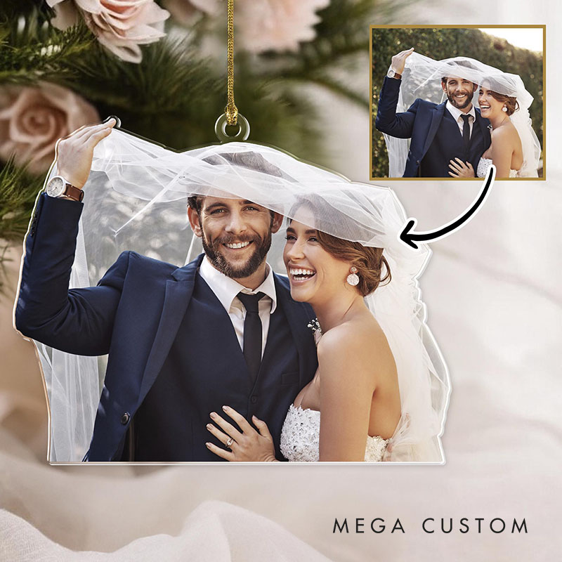 Personalized Couple Wedding Acrylic Ornament with Couple Photo Newlywed Cut Out Ornaments Valentine's Day Gift for Husband Wife Hubby Wifey