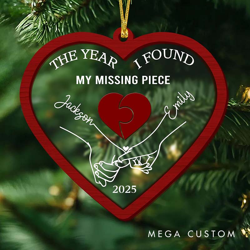Personalized Couple The year I Found My Missing Piece Acrylic Christmas Ornament Newlywed Heart Pinky Promise Xmas Ornaments for Husband Wife BF GF