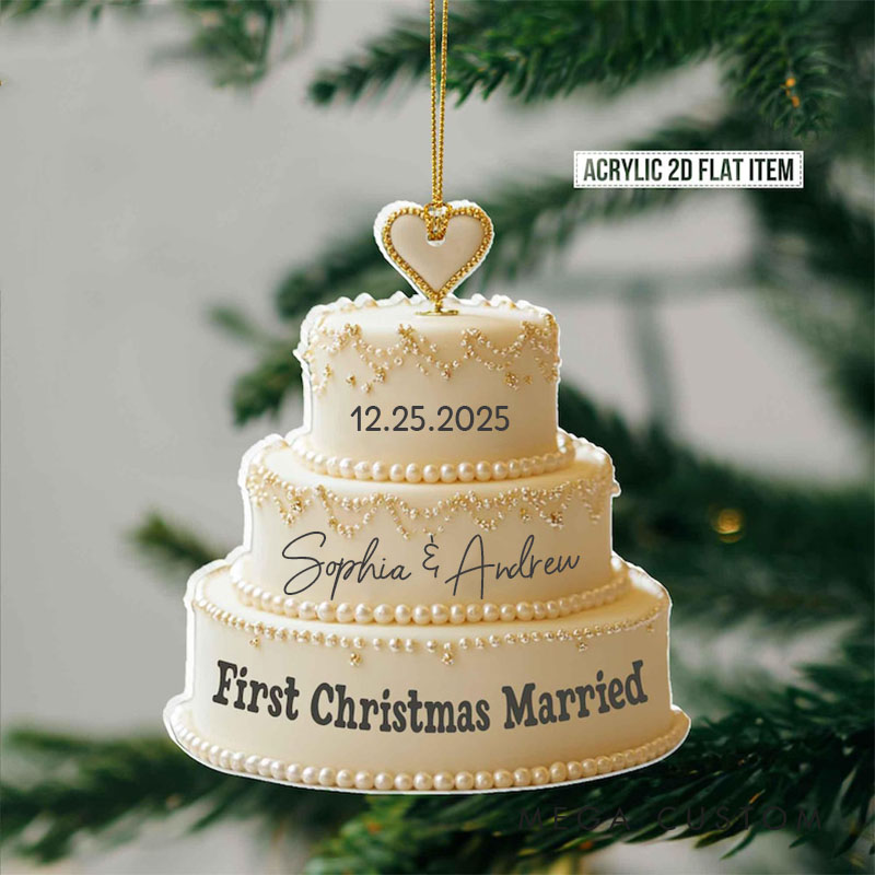 Personalized Couple Wedding Cake First Christmas Married Acrylic Christmas Ornament Newlywed Cut Out Xmas Ornaments Christmas Gift for Husband Wife