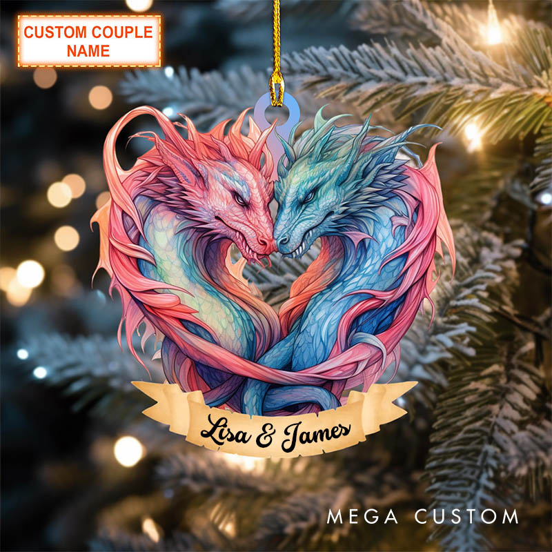 Personalized Couple Dragon Acrylic Christmas Ornament with Name Newlywed Cut Out Xams Christmas Ornaments for Husband Wife Boyfriend Girlfriend