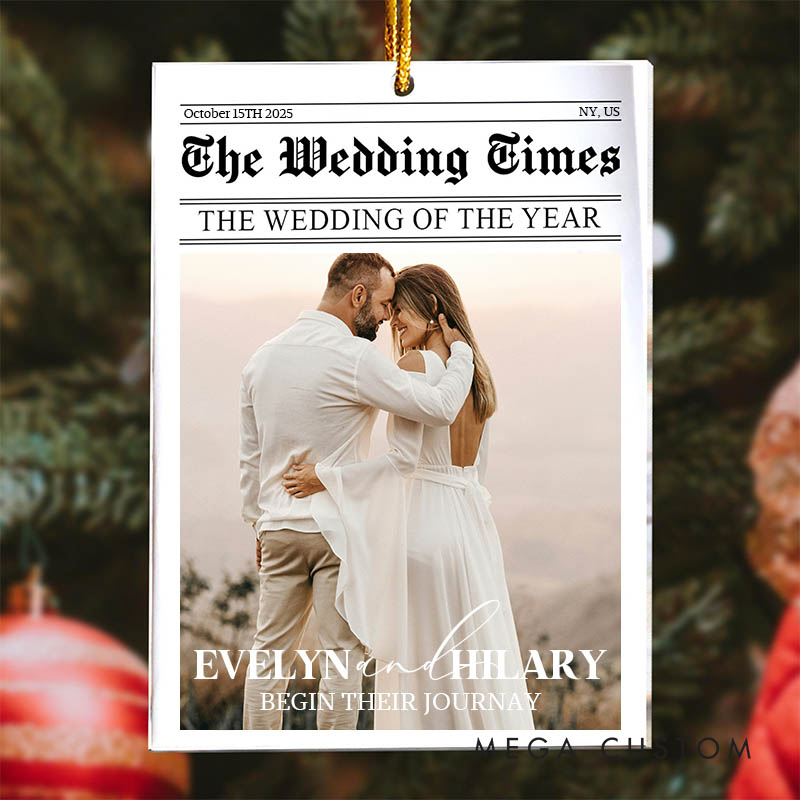 Personalized Couple The Wedding of the Year Acrylic Christmas Ornament Newlywed Newspaper Xmas Christmas Ornaments for Husband Wife Hubby Wifey