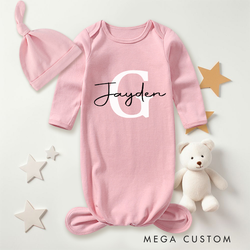 Personalized Monogram Baby Gowns with Name Knotted Newborn Outfit Coming Home Outfit Baby Shower Gift