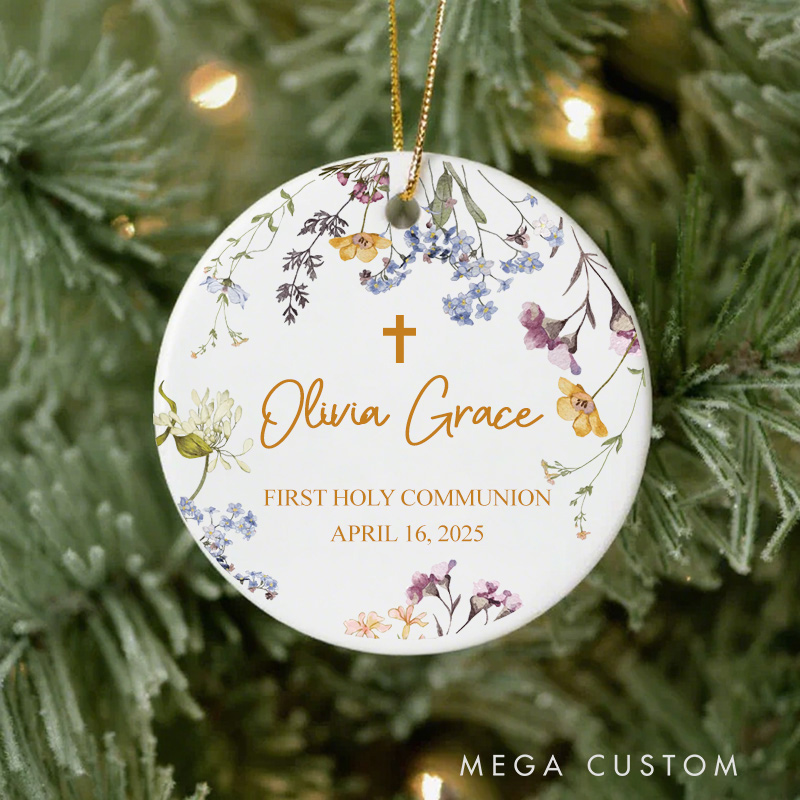 Personalized Ornament with Name and Date First Holy Communion for Girl Christian and Religious Girl Gift 