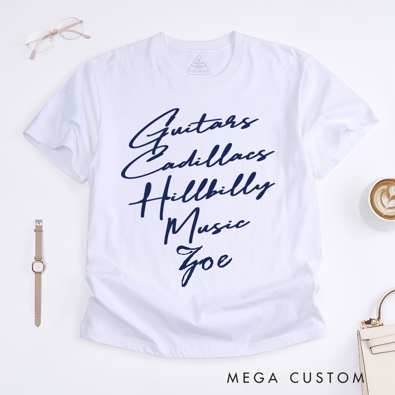 Personalized Guitars Hillbilly Music Classic T-Shirts Custom Country Music Lover Gift Unisex Tee for Men and Women Unique Western Style Shirt Present