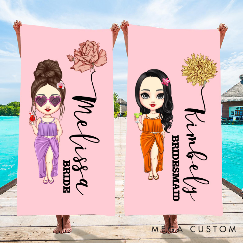 Personalized Bridesmaid Beach Towel Bride Beach Towel Wedding Bridesmaid Gift 