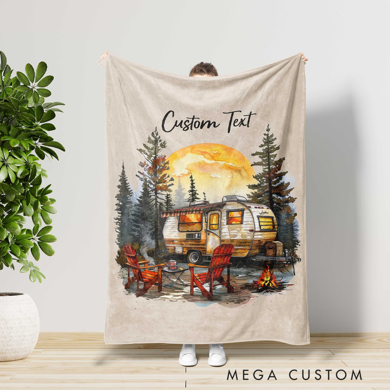 Personalized Camping Caravan Throw Blanket Adventures Hiking Lovers Blanket Gift Outdoors Lovers