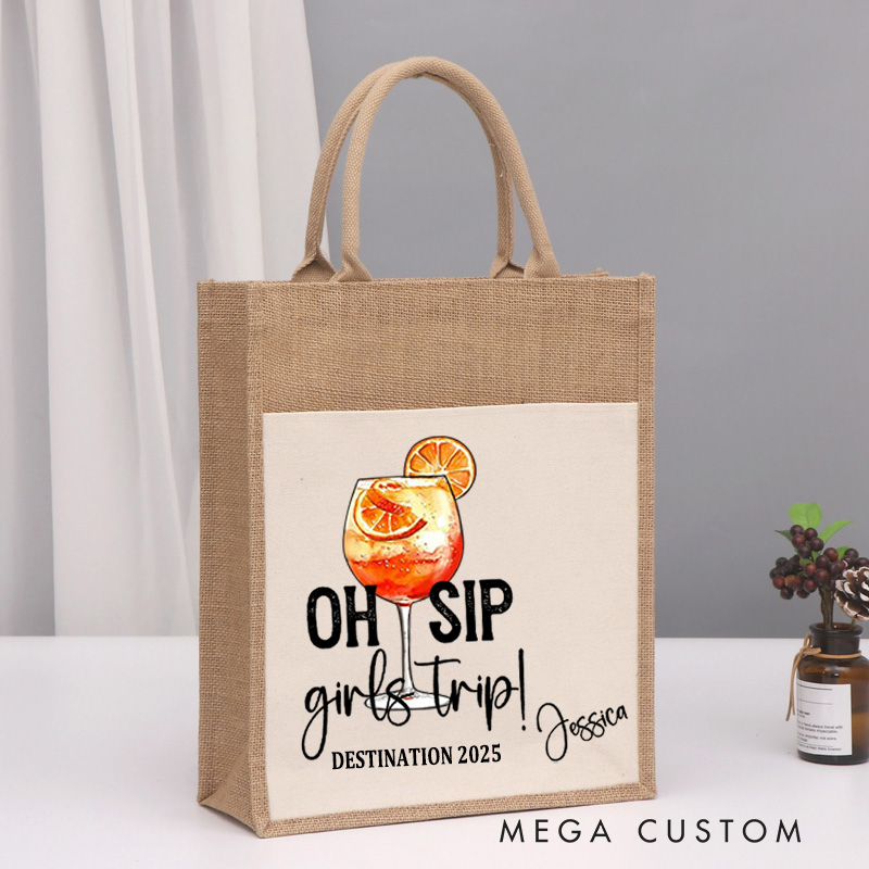 Personalized Girls Trip Tote Bag Gift for Traveling Lovers Oh Sip Bag for Her