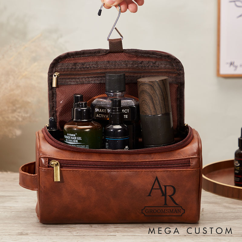 Personalized PU Leather Toiletry Bag for Men Groomsmen Gifts Dopp Kit Groom Travel Shaving Bag Men’s Wedding Party Makeup Organizer