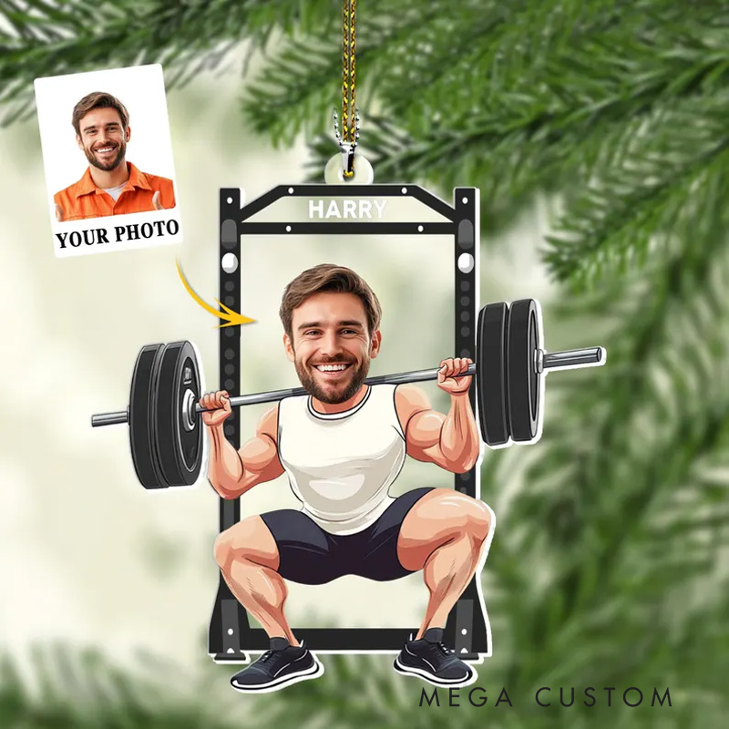 Personalized Christmas Ornament Gift with Custom Photo Gym Weightlifting Gift for Fitness Enthusiasts Bodybuilders and Gym Lovers