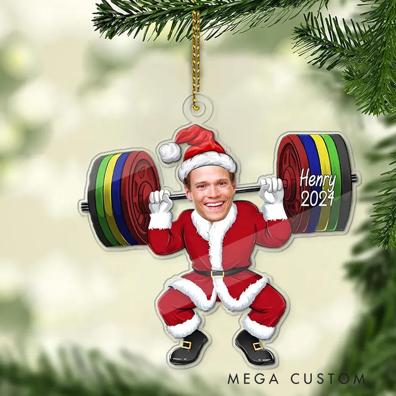 Personalized Christmas Ornament Gift with Custom Photo Gym Workout Gift for Fitness Enthusiasts Bodybuilders and Gym Lovers