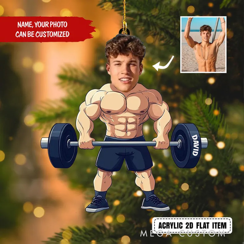 Personalized Christmas Ornament Gift with Custom Photo Gym Gymer Gift for Fitness Enthusiasts Bodybuilders and Gym Lovers