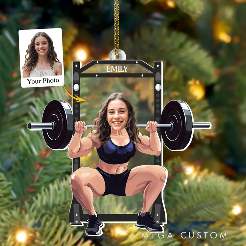 Personalized Weightlifting Christmas Ornament Gift with Custom Photo for Fitness Enthusiasts Bodybuilders and Gym Lovers