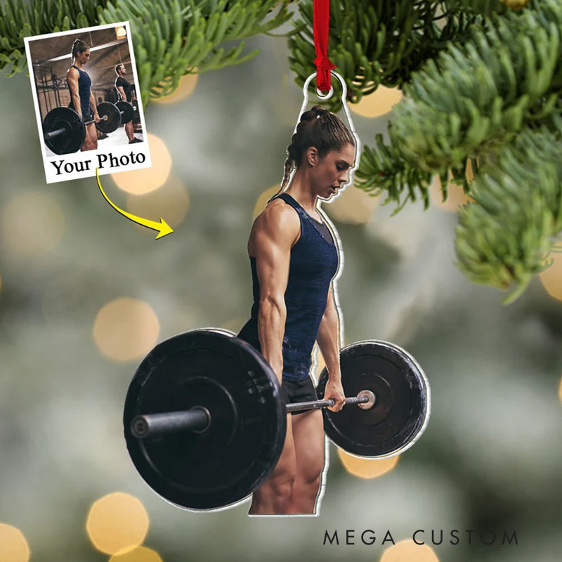 Personalized Fitness Christmas Ornament Gift with Custom Photo for Fitness Enthusiasts Bodybuilders and Gym Lovers