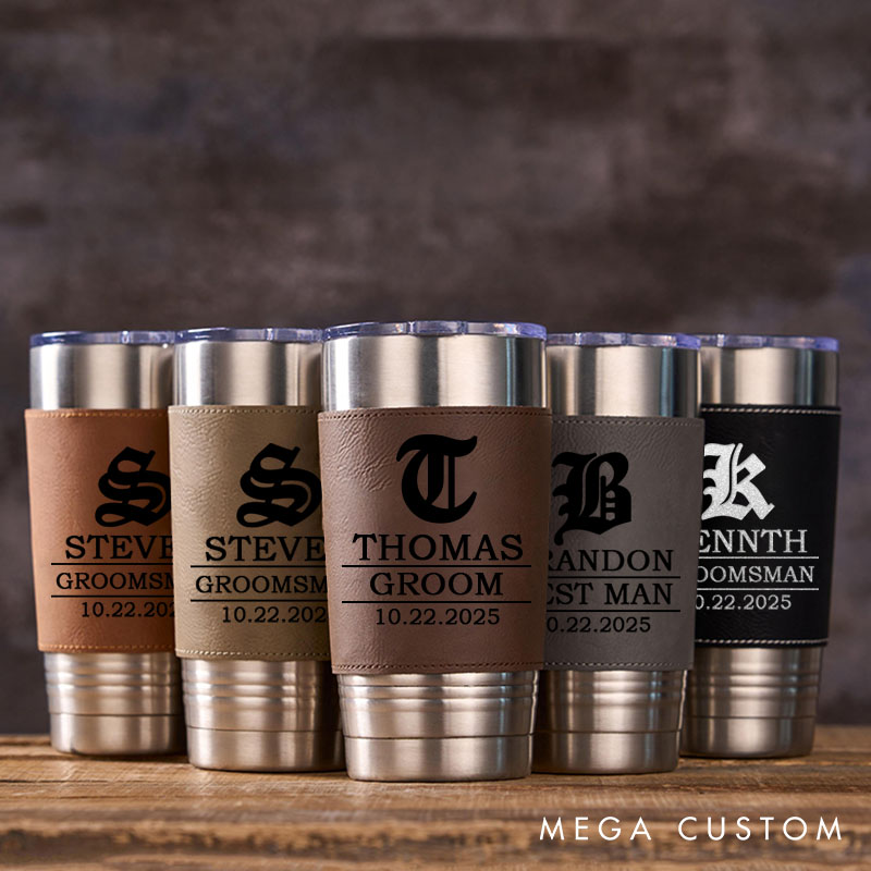 Personalized Groomsman 20oz Tumblers Vintage Groomsmen Leather Tumbler Groom Gift Best Man Gift Bachelor Party Favors Tumbler