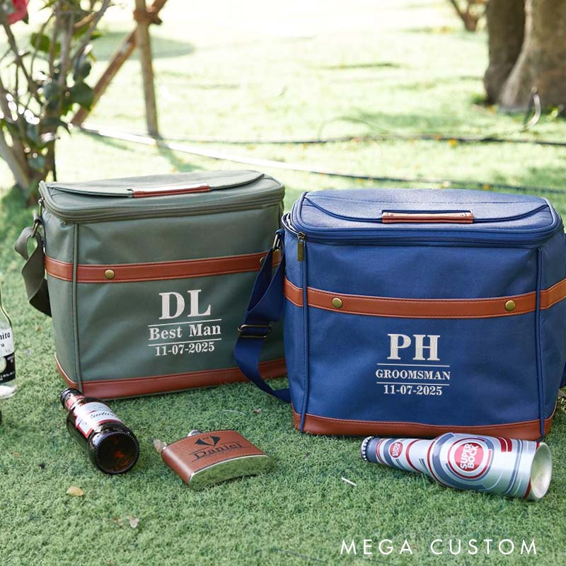 Personalized Men’s Cooler Bag Custom Groomsman Beer Can Cooler Bag Embroidery Gift for Groom Best Man Wedding Party Favors Bag