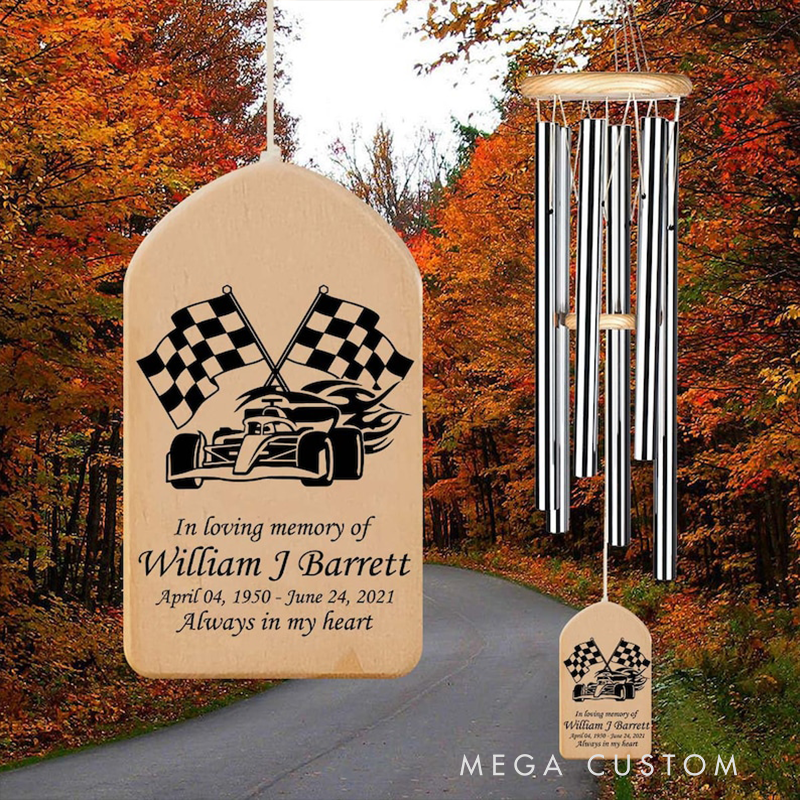 Personalized Racing Memorial Wind Chime Custom In Loving Memory Sympathy Gift Outdoor Garden Decor for Racing Lovers