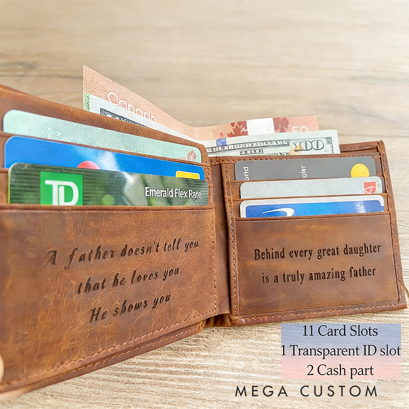 Personalized Handcrafted Leather Mens Wallet Anniversary Gift for Husband Dad