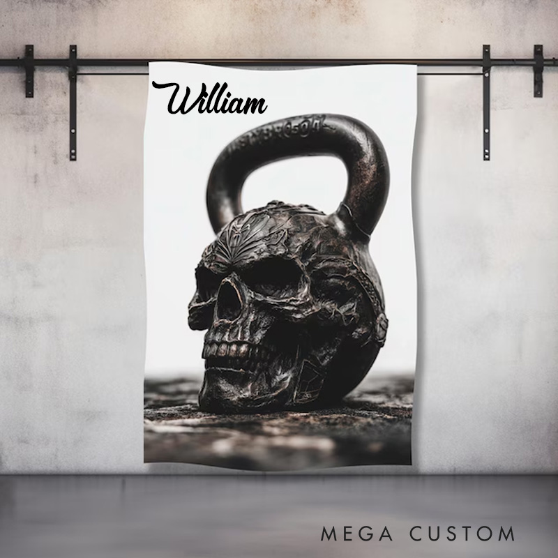 Personalized Skull Kettlebell Tapestry Throw Blanket Adventures Weightlifting Art Gym Decor Gift Gym Lovers