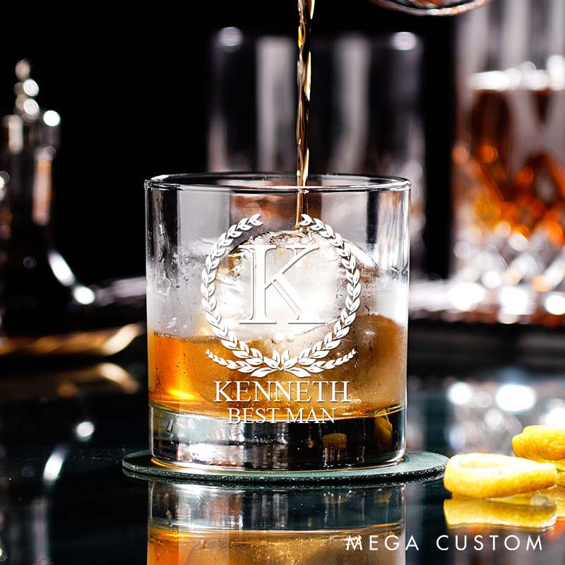 Personalized Groomsman Whiskey Glasses Groom Bachelor Party Whiskey Glasses Laurel Wreath Glasses Cup Best Man Groomsmen Proposal Cup 
