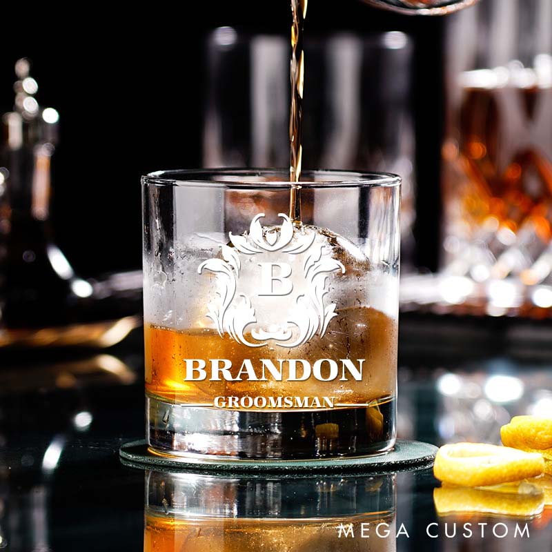 Personalized Groomsman Whiskey Glasses Groom Club Bachelor Party Whiskey Glasses Ornate Design Glasses Cup Custom Gifts for Groom and Groomsmen