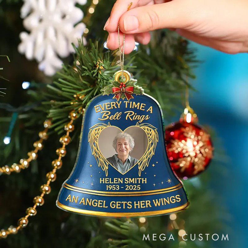 Personalized Photo Memorial Every Time A Bell Rings Custom Shaped Acrylic Ornament Sympathy Gifts