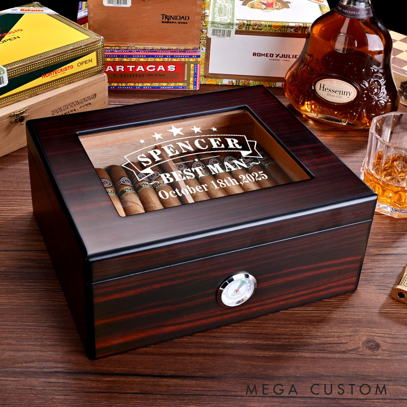 Personalized Groomsman Cigar Humidor Wooden Groom Cigar Box Groomsman Proposal Cigar Holder Best Man Gift Cigar Box for Him Bachelor Part Favors Box