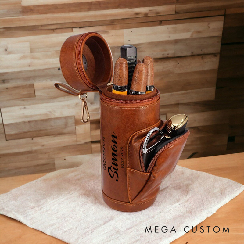 Personalized Groomsman Leather Cigar Case Custom Groomsman Proposal Gift Leather Cigar Holder for Groom Bachelor Favors Gift Best Man Cigar Holder