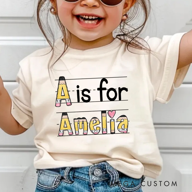Personalized Name Pencil Toddler T-Shirt Kids Back To School Gift Kids Shirt Pencil Design