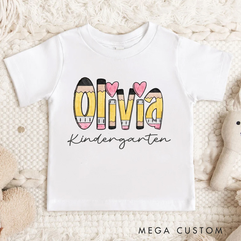 Personalized Name and Grade Pencil Toddler T-Shirt Kids Back To School Gift Kids Shirt Pencil Name Design