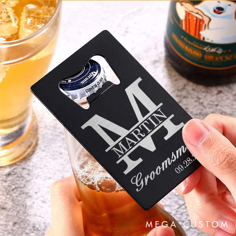 Personalized Monogrammed Groomsman Credit Card Bottle Opener Engraved Bottle Opener for Groom Custom Groomsman Opener Men's Bachelor Favors Bottle Opener