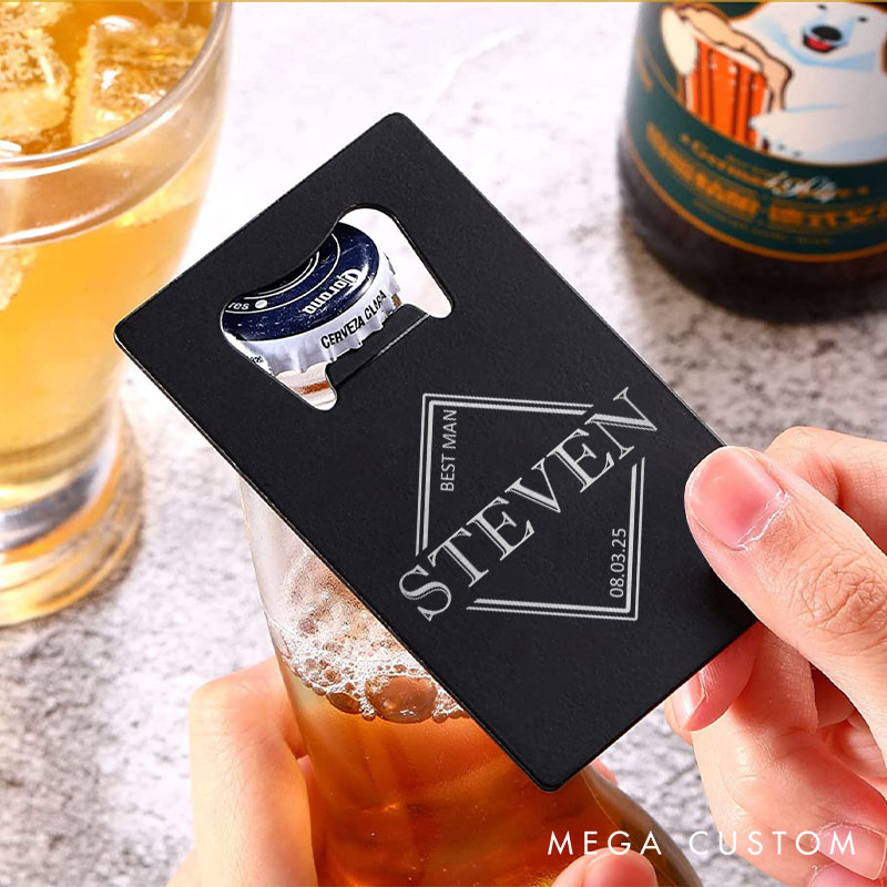 Personalized Groom Groomsman Bottle Opener Engraved Credit Card Bottle Opener for Men Groomsman Opener Wedding Party Bottle Opener