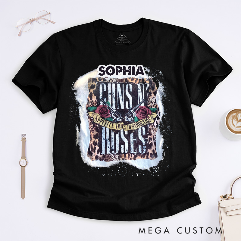 Personalized Retro Rock Music Custom Name Unisex Classic T-Shirts Vintage Leopard Print Gift for Fans Friends Birthday or Special Occasions