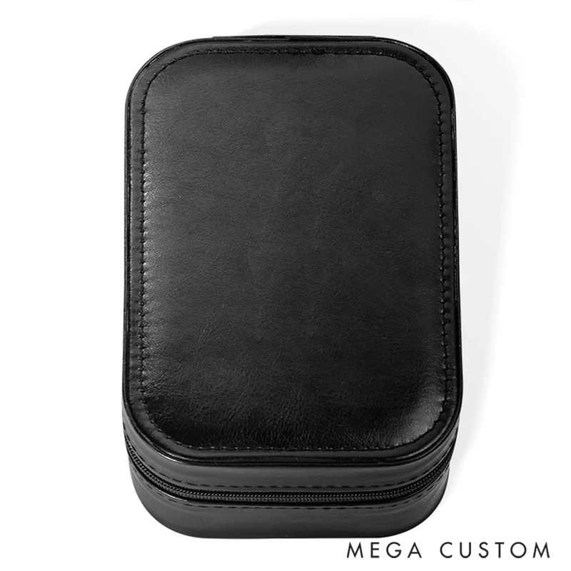 Personalized Portable Leather Travel Jewelry Box with  Birth Flower Name and LED Makeup Mirror Birthday Gift for Women