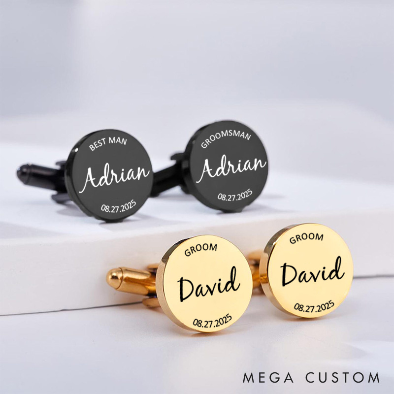 Personalized Groom Groomsman Cufflinks Custom Engraved Best Man Gift Cufflinks Wedding Favors Silver Cufflink for Men Groomsman Proposal Gift