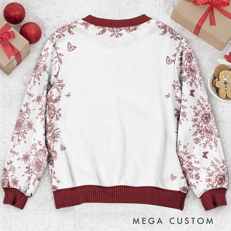 Personalized Toile De Jouy Birth Flower Bible Chapter Ugly Sweater with Name Religious Gift for Christians