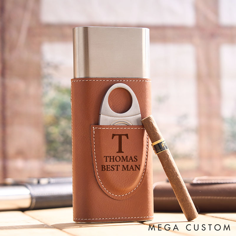 Personalized Leather Cigar Case with Cutter Custom Groomsmen Cigar Holder Groomsman Proposal Gift Cigar Case Men’s Leather Cigar Holder