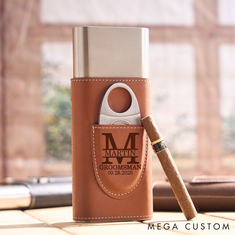 Personalized Leather Cigar Case with Cutter Groomsman Wedding Party Cigar Holder Men’s Bachelor Favors Cigar Case Leather Cigar Accessories