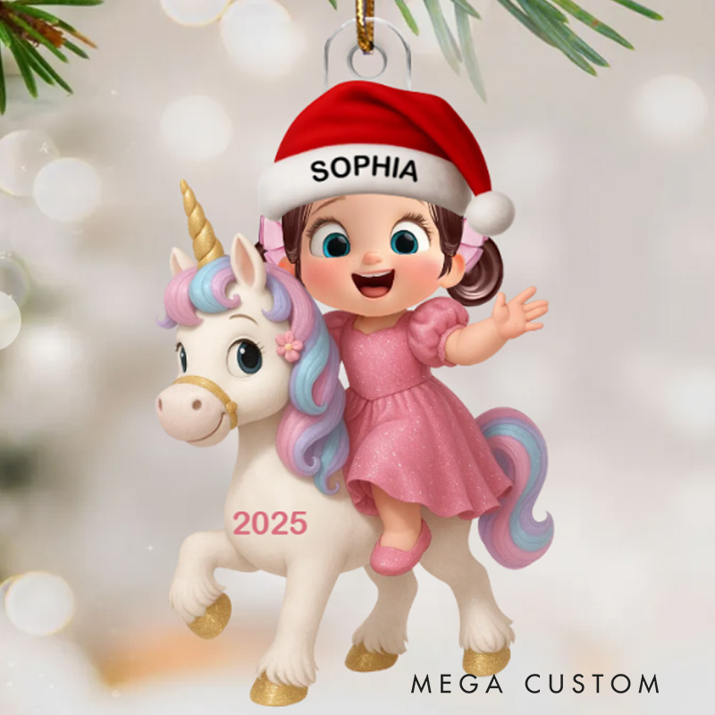 Personalized 3D Effect Cute Cartoon with Dinosaur Christmas Flat Acrylic Ornament